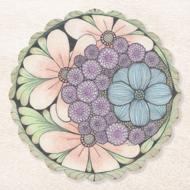 Flower4 doodle art coaster  (Front)