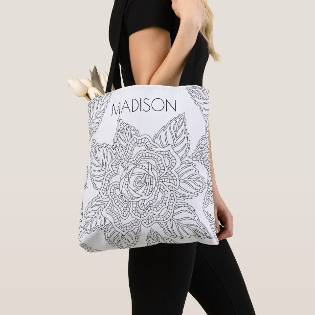 Flower 020617 Adult Colouring Rose Beautiful Name Tote Bag (Close Up)