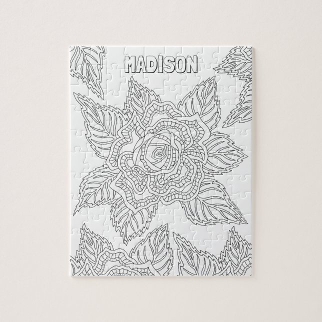 Flower 020617 Adult Colouring Rose Optional Name Jigsaw Puzzle (Vertical)