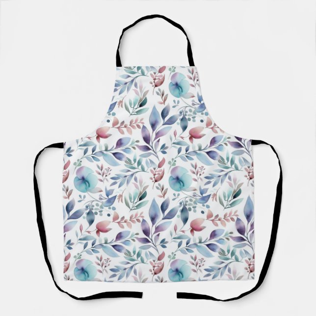 Flower Abstract Blue Pink Watercolor Apron (Front)