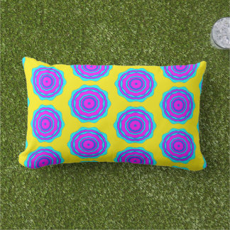 Flower Abstract in Pink and Turquoise Lumbar Cushion