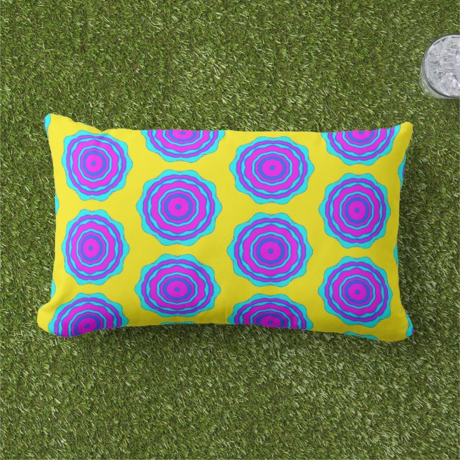 Flower Abstract in Pink and Turquoise Lumbar Cushion (Grass)