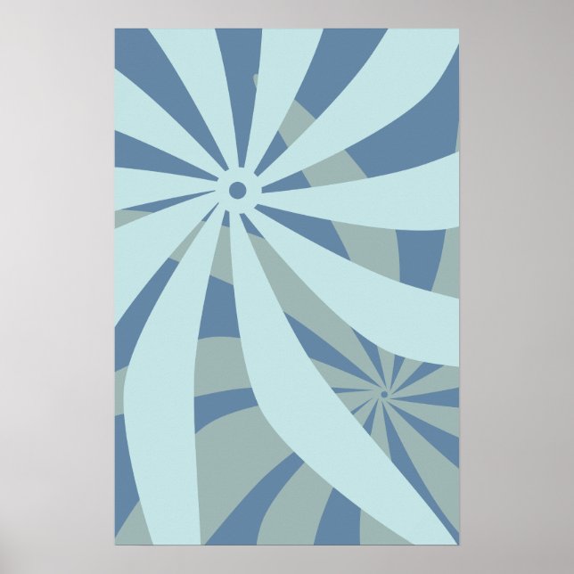 Flower Abstract Retro Blue Poster (Front)