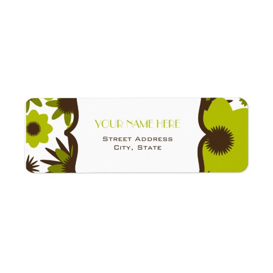 Flower Address Label - Retro Green Flowers