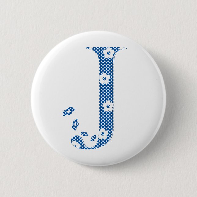 flower alphabet J (blue and dots) 6 Cm Round Badge (Front)