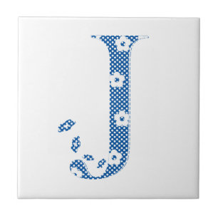 flower alphabet J (blue and dots) Tile