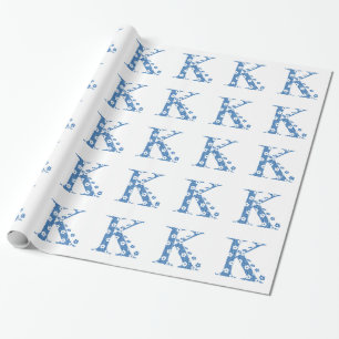 flower alphabet K (blue and dots) Wrapping Paper