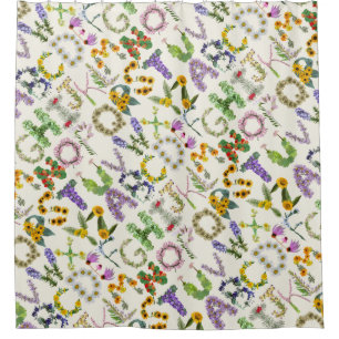 Flower Alphabet Kids Boho Floral Educational Art  Shower Curtain