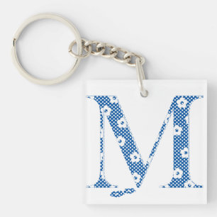flower alphabet M (blue and dots) Key Ring