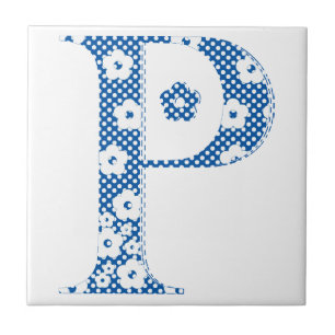 flower alphabet P (blue and dots) Tile