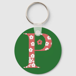 flower alphabet P (red and dots) Key Ring