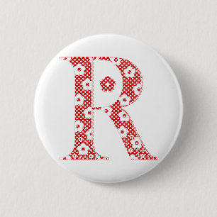flower alphabet R (red and dots) 6 Cm Round Badge