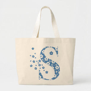 flower alphabet S (blue and dots) Large Tote Bag