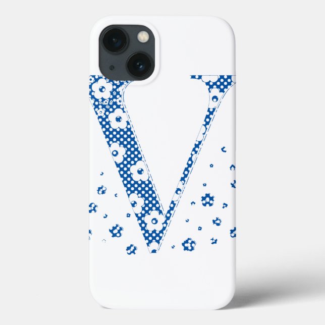 flower alphabet V (blue and dots) Case-Mate iPhone Case (Back)