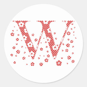 flower alphabet W (red and dots) Classic Round Sticker