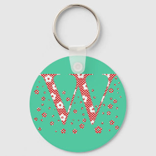 flower alphabet W (red and dots) Key Ring