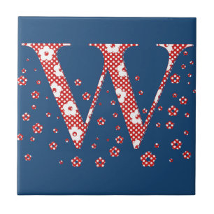 flower alphabet W (red and dots) Tile