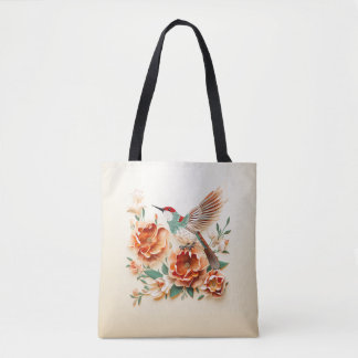 Flower and Bird Paper Cut Craft Design. Tote Bag