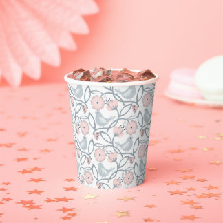 Flower and Birds Seamless Pattern Paper Cups