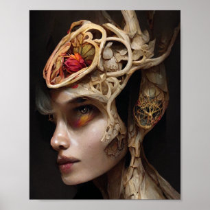 Flower and Bone Surreal Gothic Fantasy Art Poster