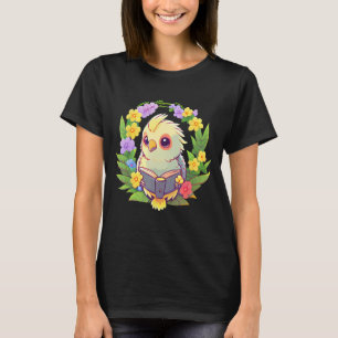 Flower And Book  Bookworm Cute Cockatiel Reading B T-Shirt