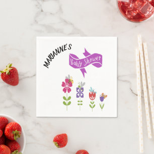 Flower and Bugs Baby Shower Name Accent Napkin