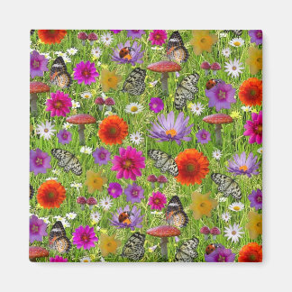 Flower and Butterfly Collage Pattern Magnet