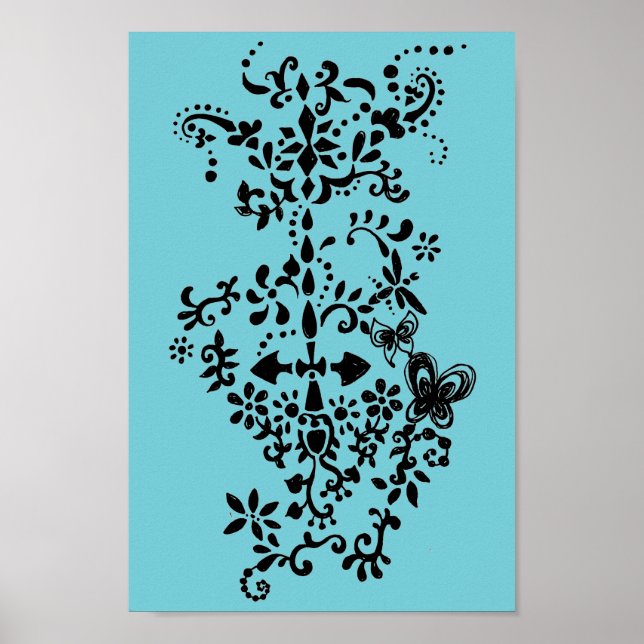 Flower and Butterfly Dandy Doodle Poster (Front)