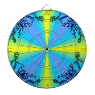 Flower and Butterfly on blue yellow rainbow Dartboard