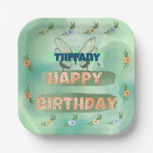 Flower and butterfly Paper Square Plate