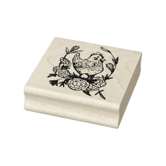 Flower and Chicken Illustration Chickens Rubber Stamp