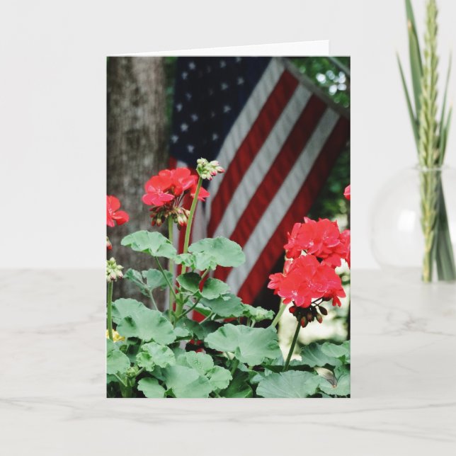 Flower and flag Red white and blue Card (Front)