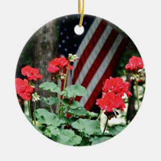 Flower and flag Red white and blue Ceramic Tree Decoration