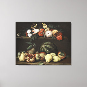 Flower and fruit still life canvas print