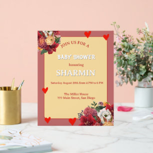 Flower and Heart Baby Shower Invitation Acrylic Sign