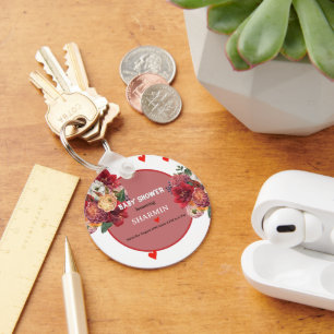 Flower and Heart Baby Shower Invitation Key Ring