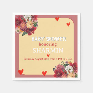 Flower and Heart Baby Shower Invitation Napkin