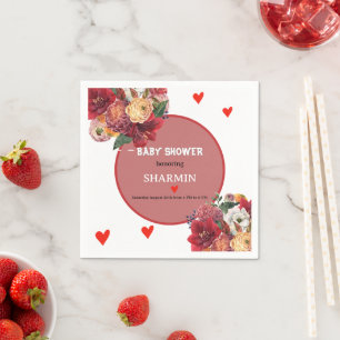 Flower and Heart Baby Shower Invitation Napkin