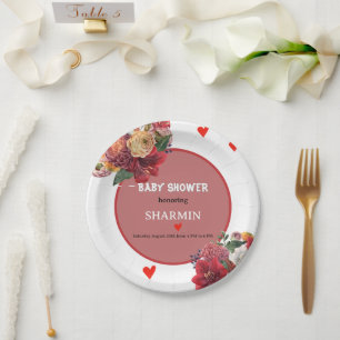 Flower and Heart Baby Shower Invitation Paper Plate