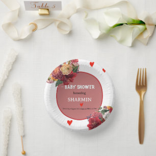 Flower and Heart Baby Shower Invitation Paper Plate