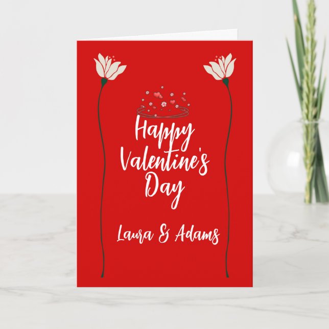 Flower and Hearts couple valentines day  Holiday Card (Front)