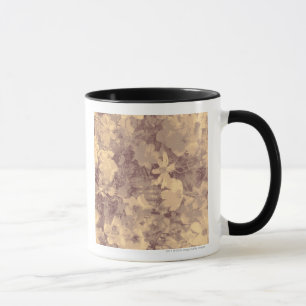 Flower and leaf camouflage pattern on beige mug
