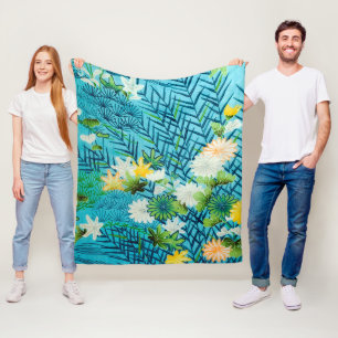 Flower and Leaf, Japanese Design Fleece Blanket