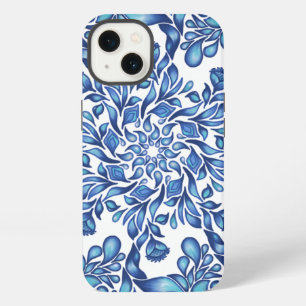 Flower and leaf mandala in blues iPhone 13 case