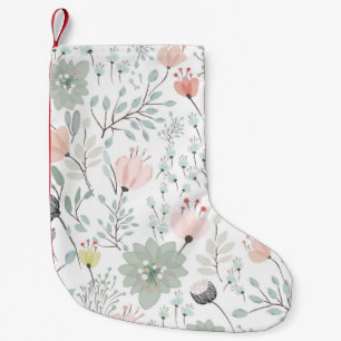Flower and leaf pattern in tropical green and pink small christmas stocking
