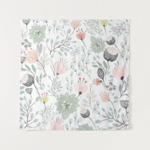 Flower and leaf pattern in tropical green and pink tapestry