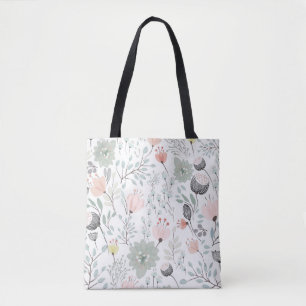 Flower and leaf pattern in tropical green and pink tote bag