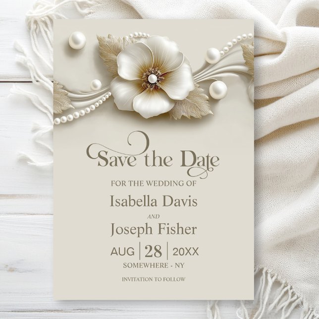 Flower and Pearls Wedding Save the Date Invitation (Creator Uploaded)