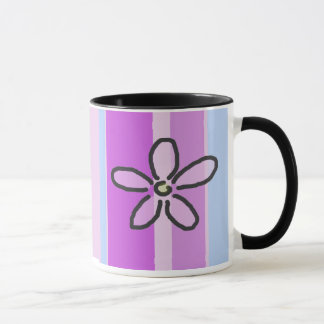 Flower and Purple Blue Stripes Mug