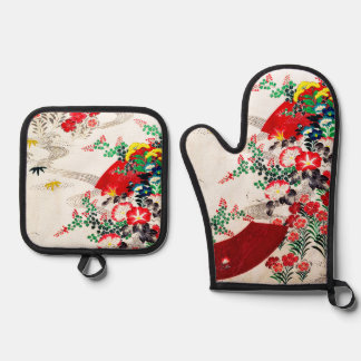 Flower and Running Water, Japanese Design Oven Mitt & Pot Holder Set